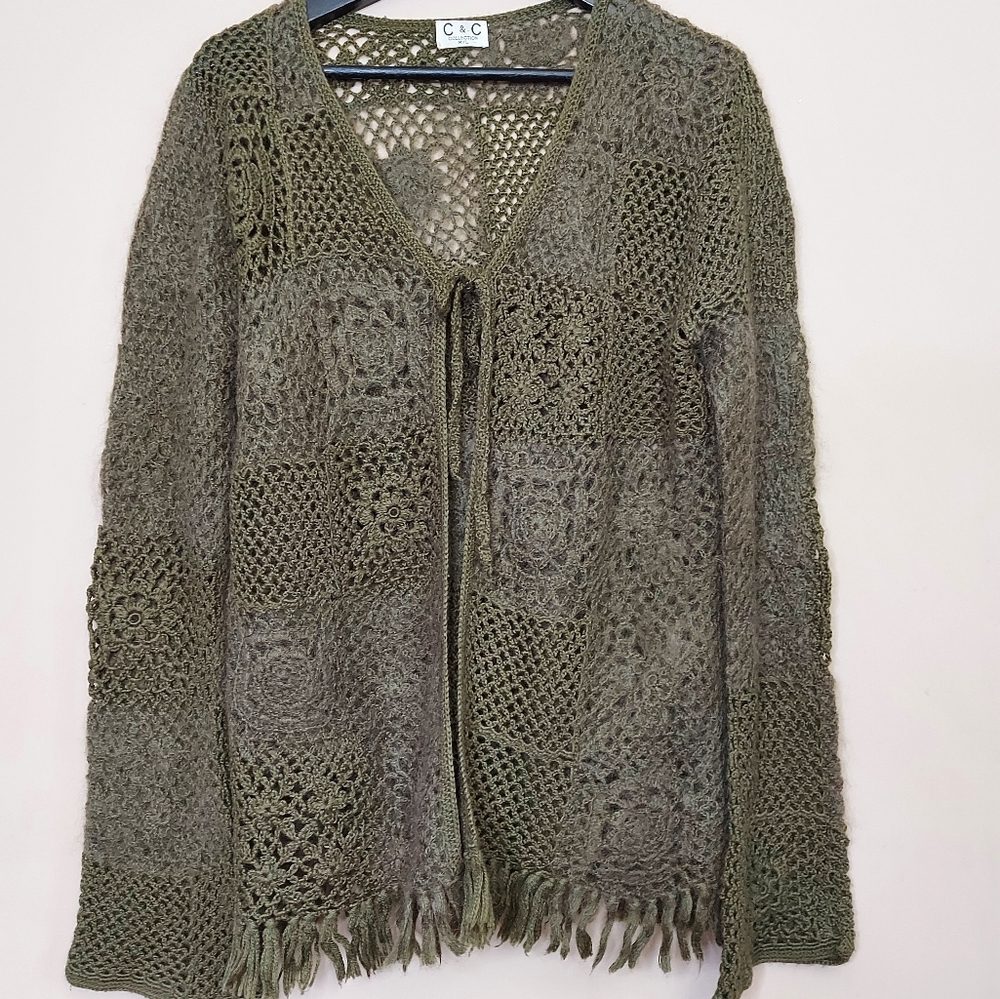 C&C Collection bohemian green crochet floral cardigan sweater